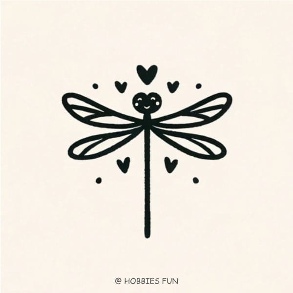 easy dragonfly drawing, Dragonfly with Hearts