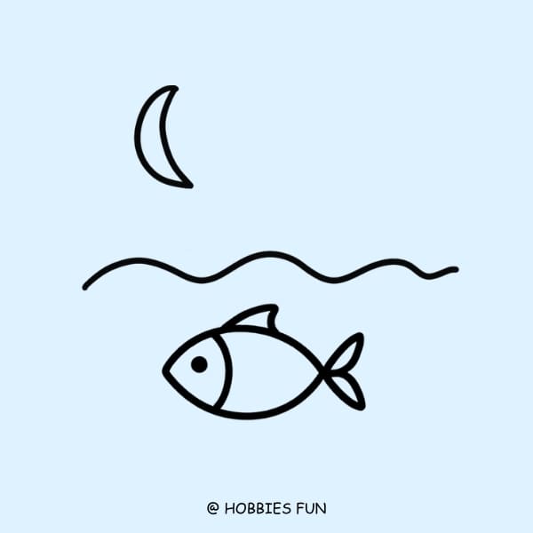 easy fish drawing, Fish Under the Moonlight
