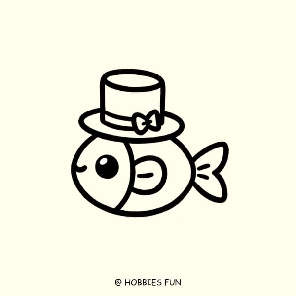 fish drawing cute easy, Fish in Fancy Hat