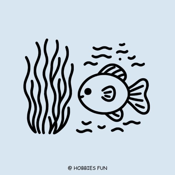 fish in water drawing, Fish in Seaweed