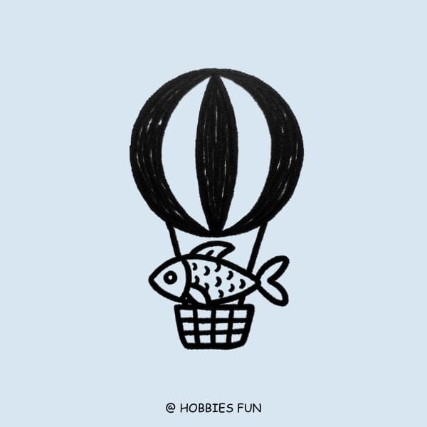 fish easy to draw, Fish in a Hot Air Balloon