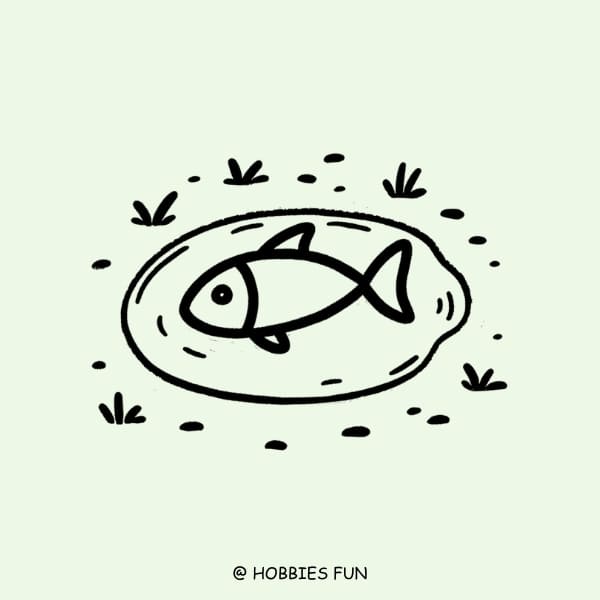 cute fish drawing, Fish in Puddle