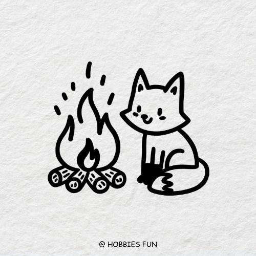 cool fox drawing, Fox by a Campfire