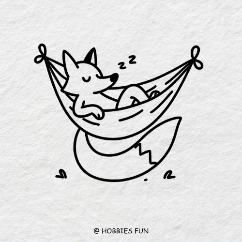 cute kawaii fox drawing, Fox in a Hammock