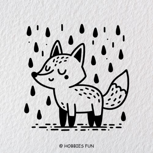 cute fox drawing easy, Fox in a Rainy Day