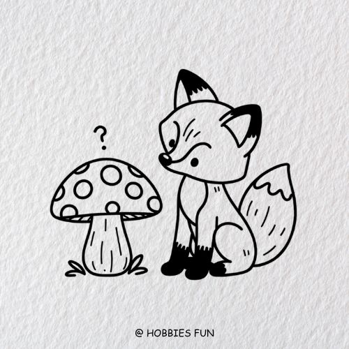 kawaii fox drawing, Fox with Mushroom