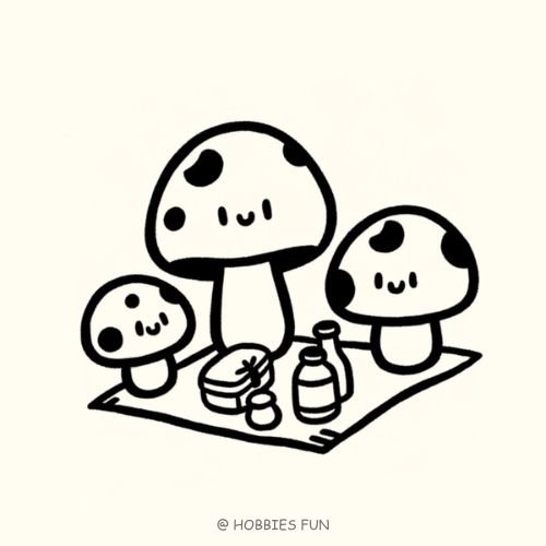 cute mushroom drawing ideas, Mushroom Picnic