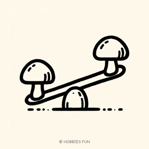 mushroom sketch ideas,  Mushrooms Playing Seesaw