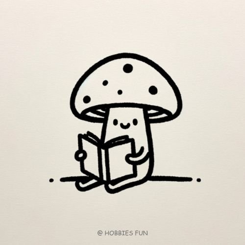 mushroom drawing ideas, Mushroom’s Reading Time