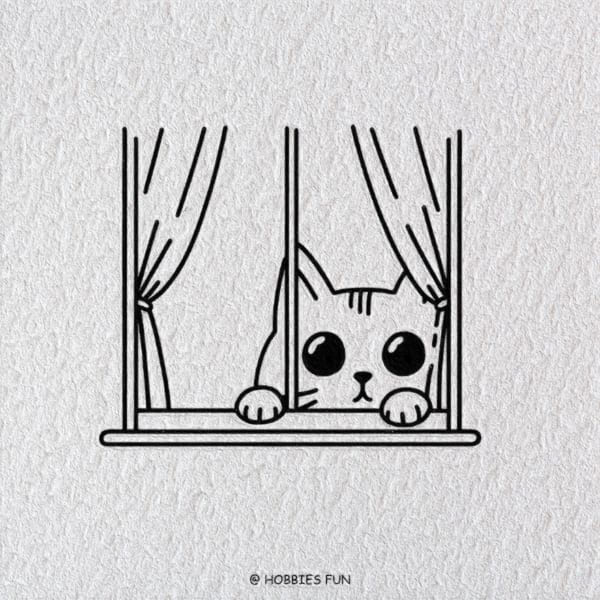 Easy Cat Drawing, Peeking Cat