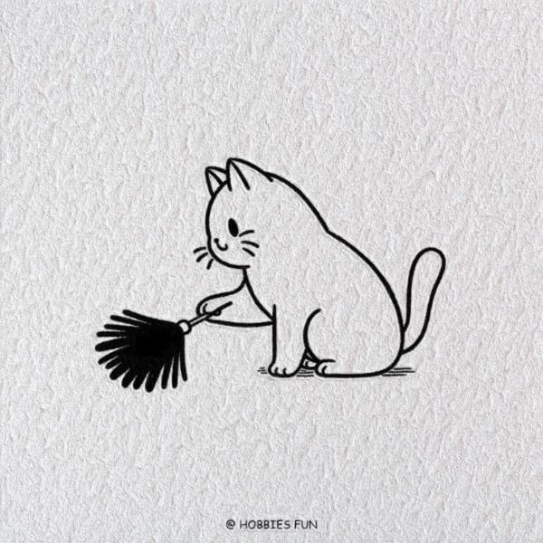​​Cat easy to draw, ​​Cat and Feather Duster