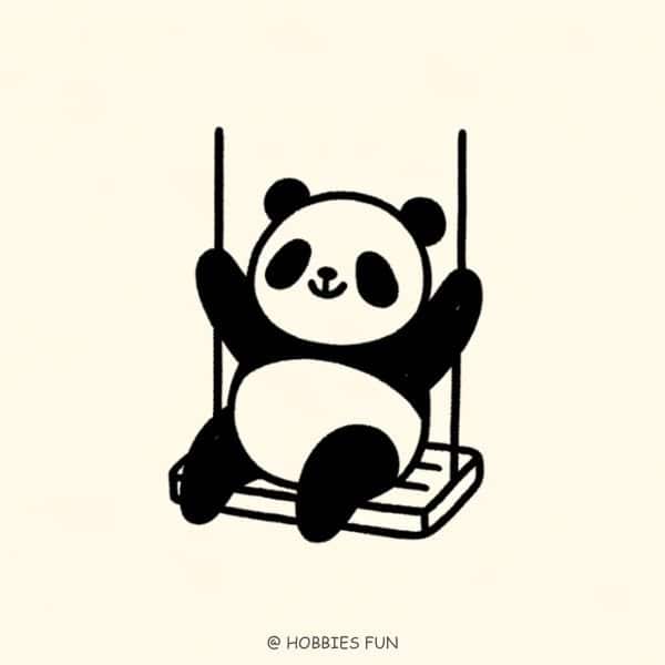 Cartoon Panda on Swing Drawing