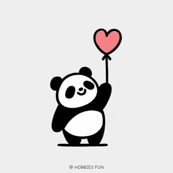 Cartoon panda drawing, Panda with a Heart Balloon