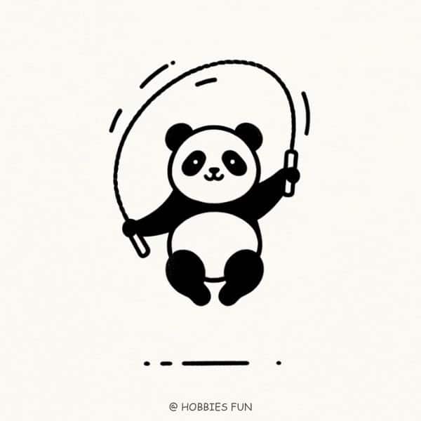 Cute Panda Skipping Jump Rope Drawing