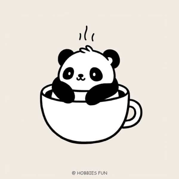 Panda easy to draw, Cute Panda in a Teacup Drawing