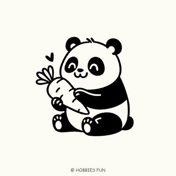 Cute Panda with Carrot Drawing