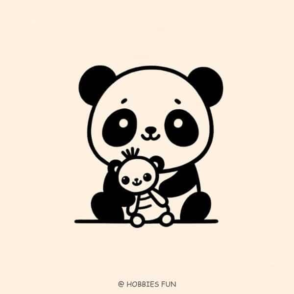 Easy panda drawing cute, Panda With Doll Toy