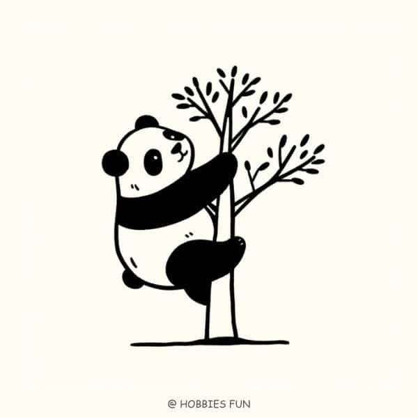 kawaii cute panda drawing, Panda Climbing the Tree