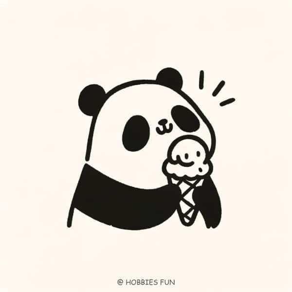 Kawaii Panda with Ice Cream Cone Drawing
