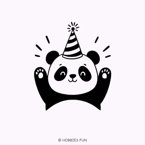 Simple panda drawing, Panda With A Party Hat
