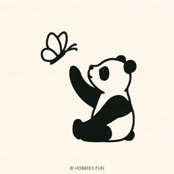 panda drawing simple, Panda with Butterfly