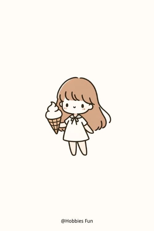 Cartoon girl drawing, Girl with Ice Cream Cone 