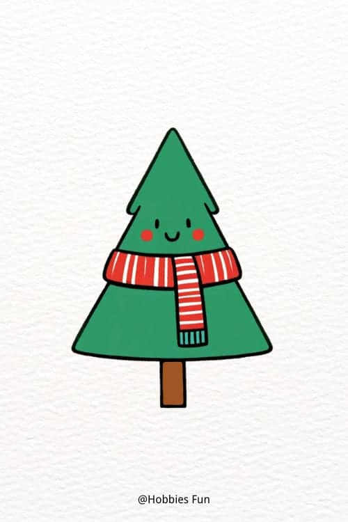 cute Christmas Tree drawing, Christmas Tree With Scarf