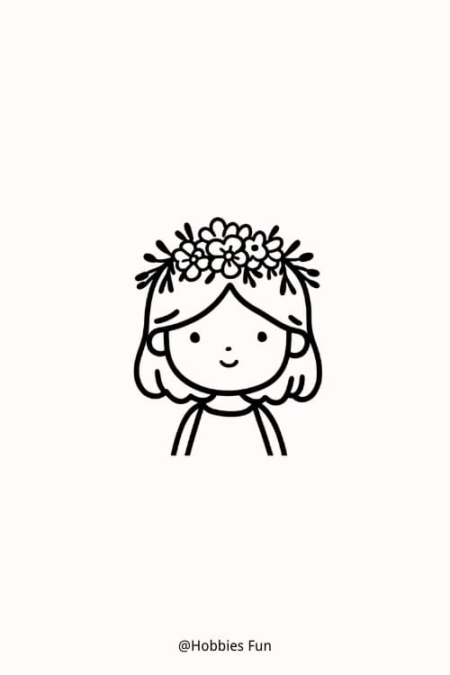 Cute Easy Girl With Flower Crown Drawing