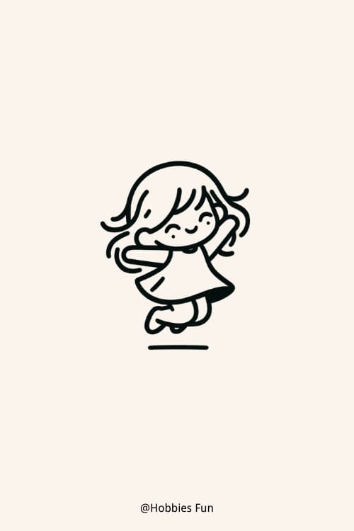 Cute Girl drawing, Girl Jumping With Joy