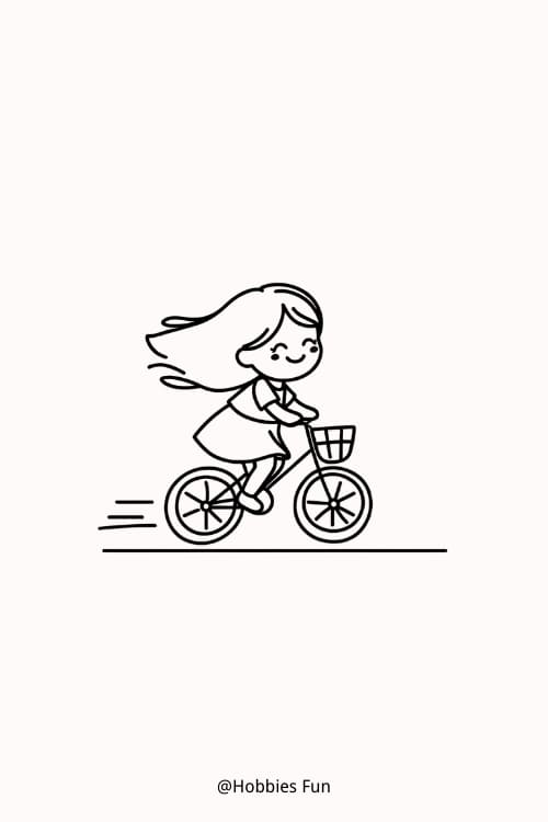 Cute Girl Riding Bicycle Drawing Easy