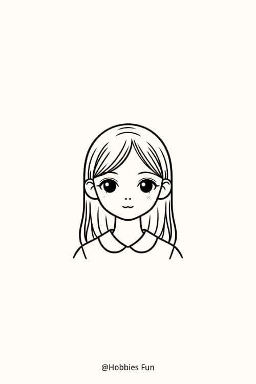 Cute Girl with Big Eyes Drawing