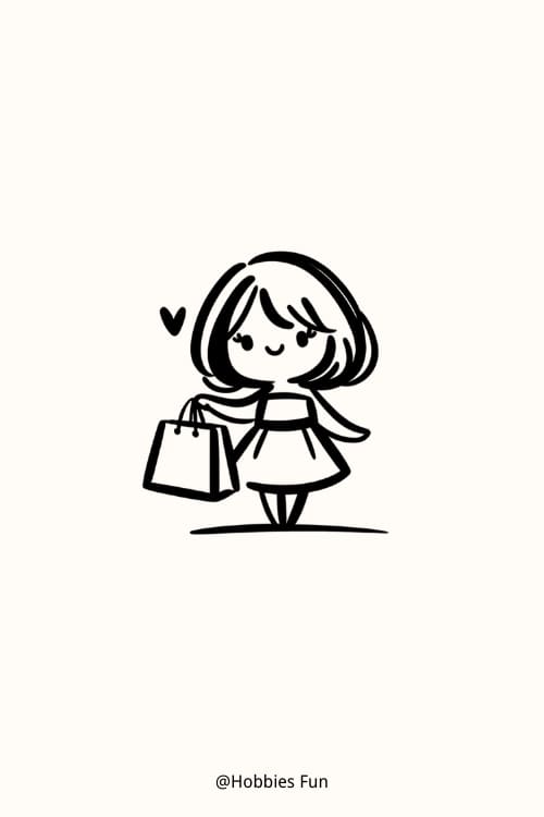 cute drawings easy girl, Girl with Shopping Bag