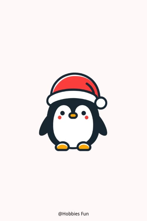 Christmas drawing ideas cute, Penguin in Santa hat