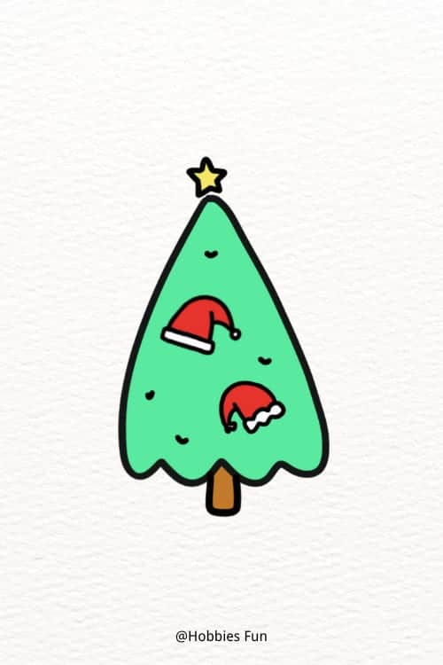 Cute Christmas tree drawing, Santa Hat Christmas Tree