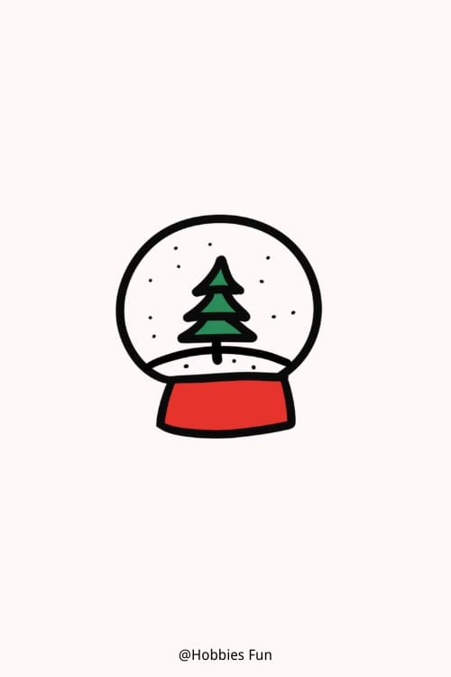 Cute Christmas drawings easy, Snow Globe with Christmas Tree 