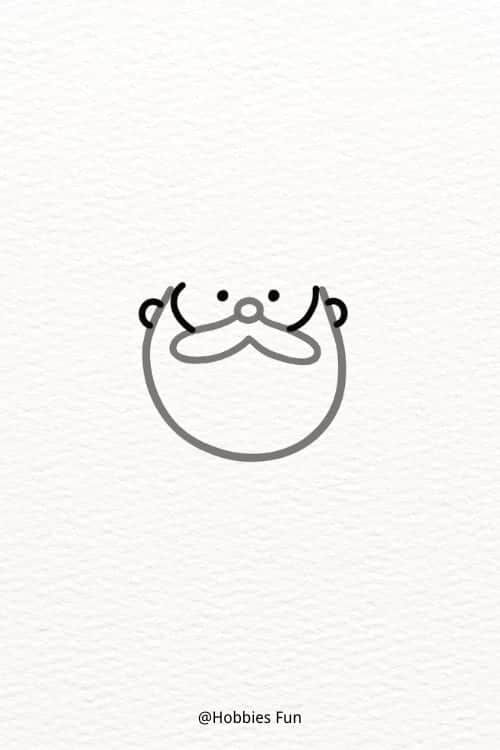 Draw the Santa Claus’s facial profile, eyes, and ears