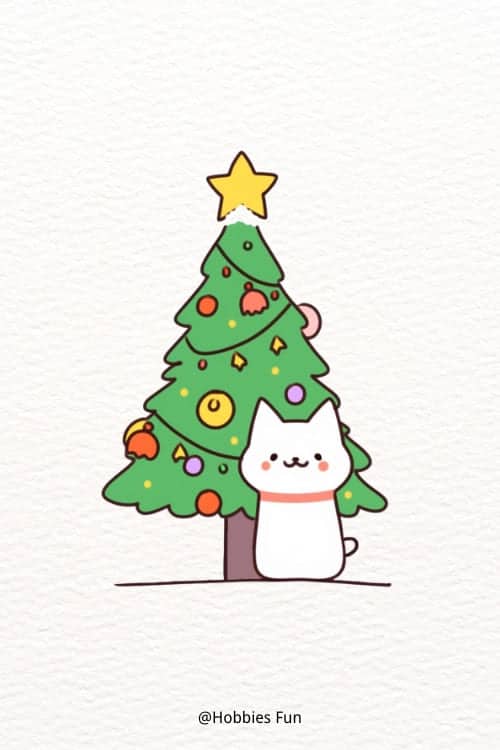 Christmas tree drawing, Christmas Tree with Cat
