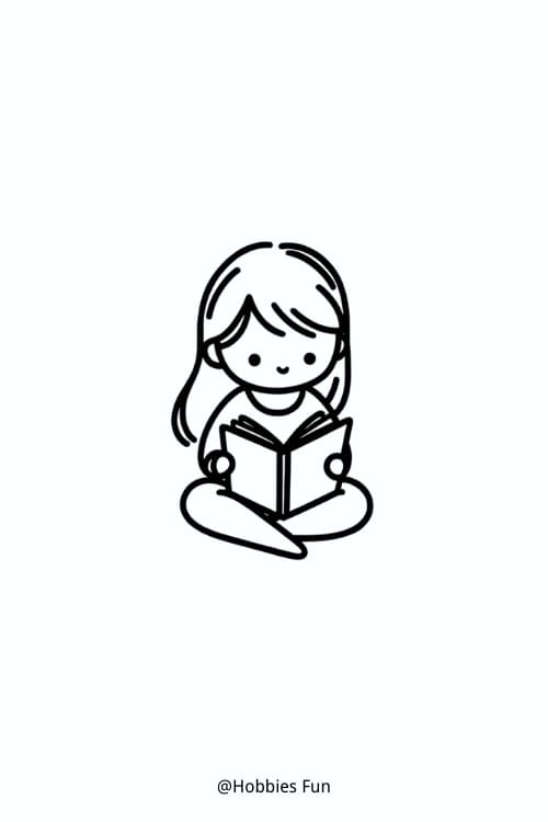Girl drawing easy cute, Girl Reading Book
