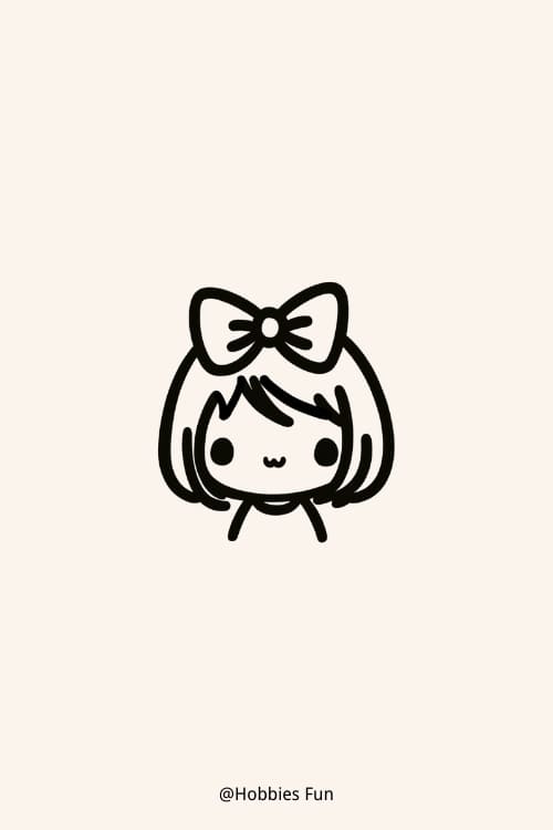 Easy cute girl drawing, Girl with Bow