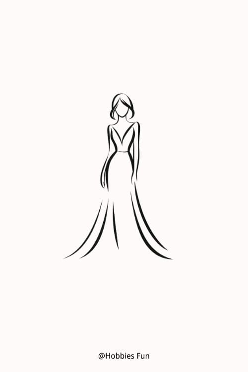 drawing of a girl, Elegant Lady in Long Dress