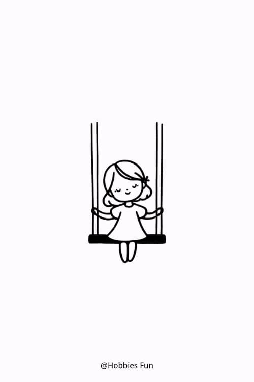 Drawing easy girl, Girl on Swing