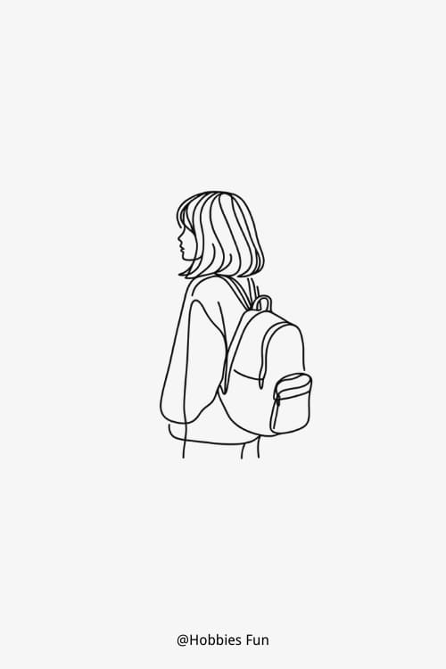 Girl drawing sketch, Girl with Backpack
