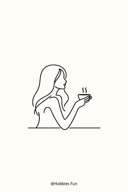 Easy Girl with Coffee Drawing