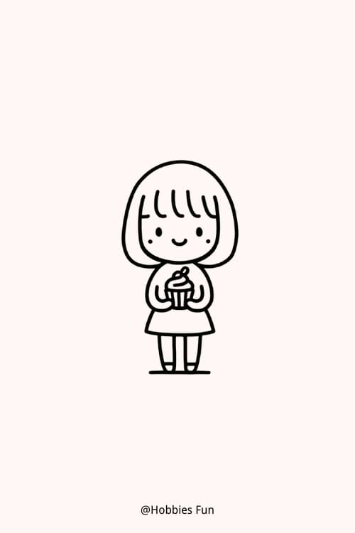 easy drawing girl, Girl with Cupcake