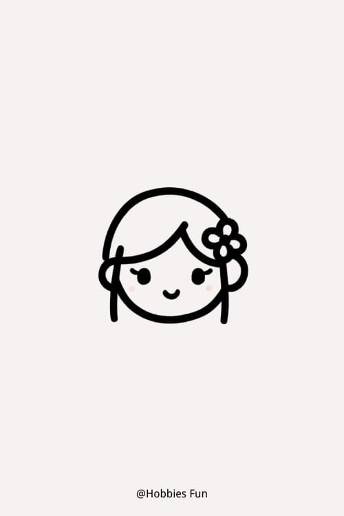 Easy Girl Drawing, Girl with Flower Pin