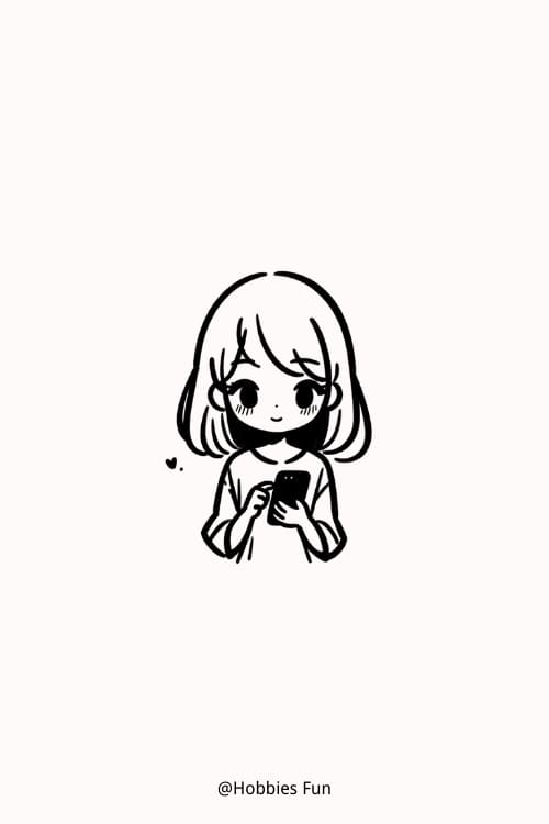 Easy girl to draw, Girl with Phone
