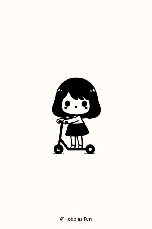 easy drawing of girl, Girl with Scooter