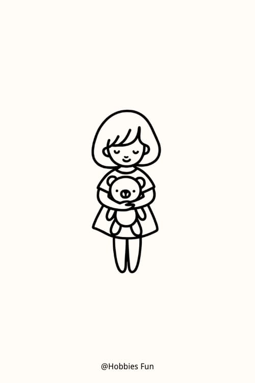 drawing of girl easy, Girl with Teddy Bear