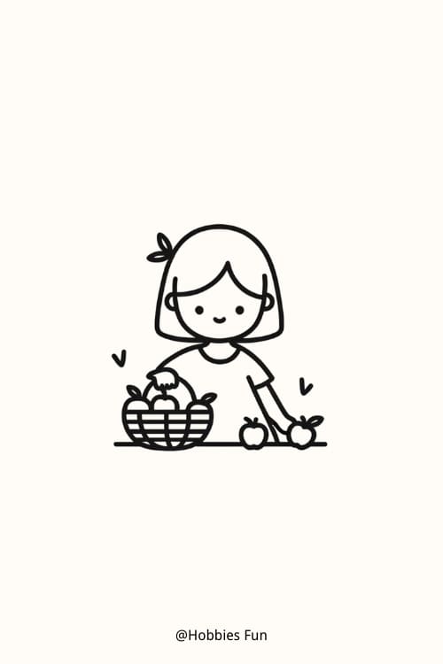 Easy girl to draw, Girl with a Basket of Apples