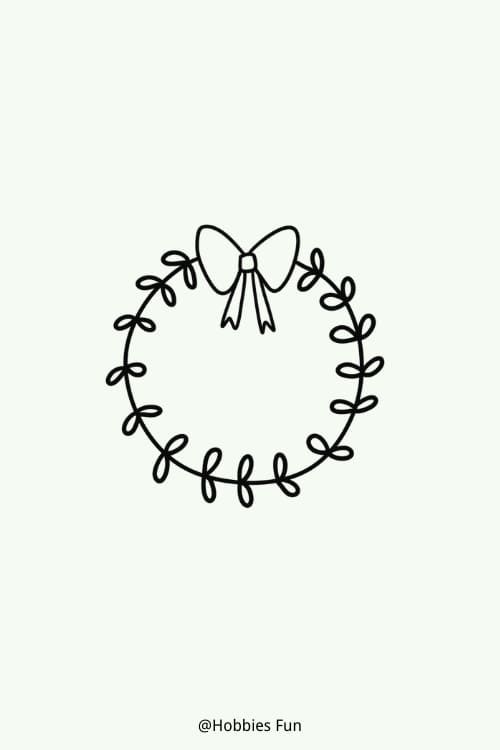 Christmas decor drawing, Wreath with Bow
